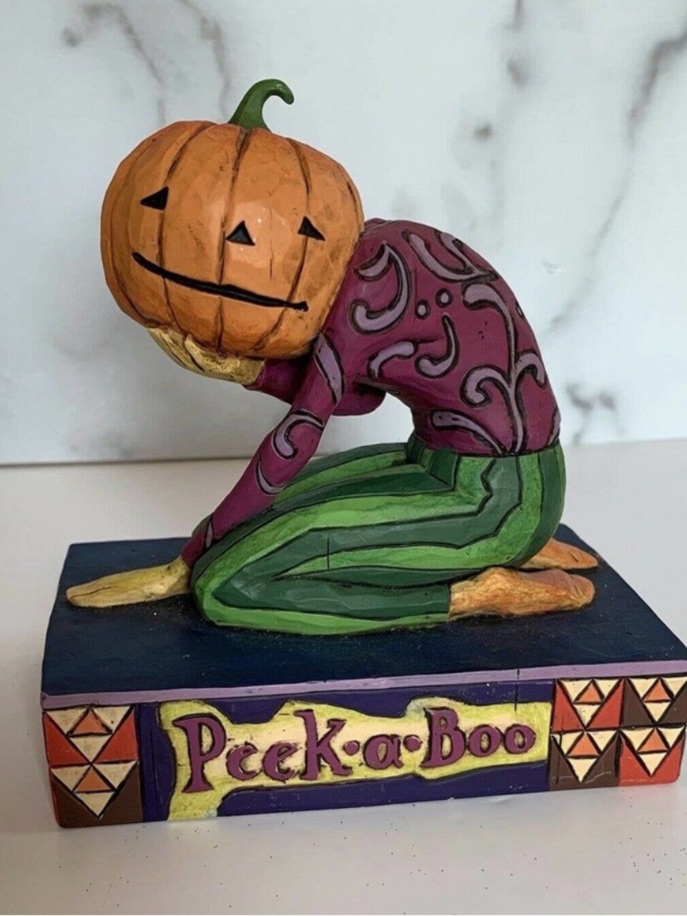 Jim Shore Halloween PEEK-A-BOO Pumpkin Head Figure